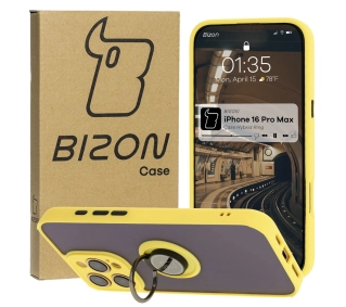 Bizon z uchwytem na palec Hybrid Ring do iPhone 16 Pro Max przydymione z Żółtą ramką