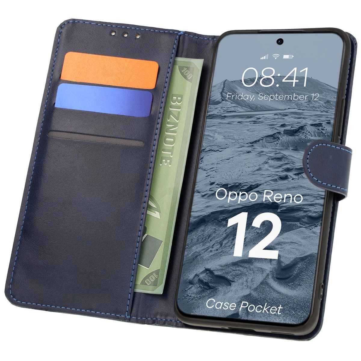 Etui Bizon z klapką Pocket do Oppo Reno 12 Granatowy