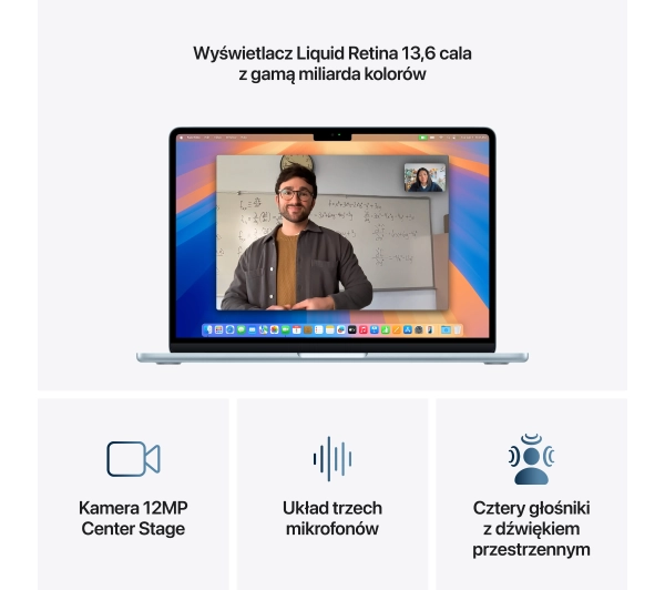 Apple MacBook Air 2025 13,6" M4 16GB RAM 256GB Dysk macOS Błękitny 70W Funkcje AI - Kup na Raty - RRSO 0%