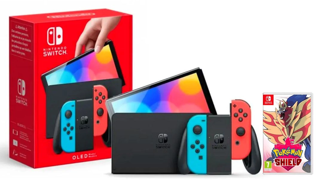 Konsola Nintendo Switch OLED Czerwono-niebieski + Pokemon Shield