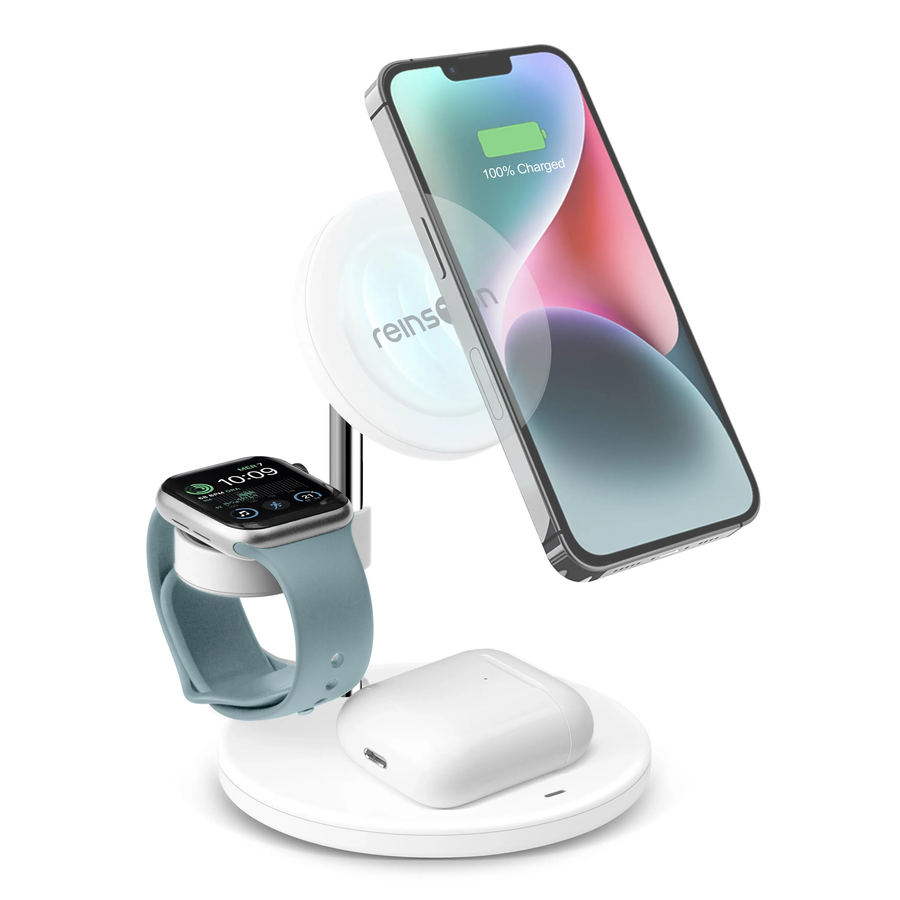 Ładowarka indukcyjna Reinston ELI15M3W1B 3w1 MagSafe 15W Biały
