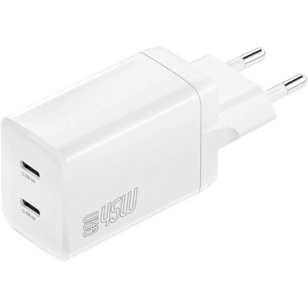 Ładowarka sieciowa 4smarts Plug Dual 45W GaN 2xUSB-C Biały