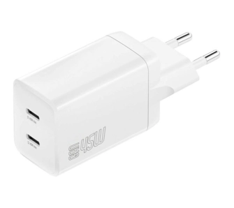 Ładowarka sieciowa 4smarts Plug Dual 45W GaN 2xUSB-C Biały