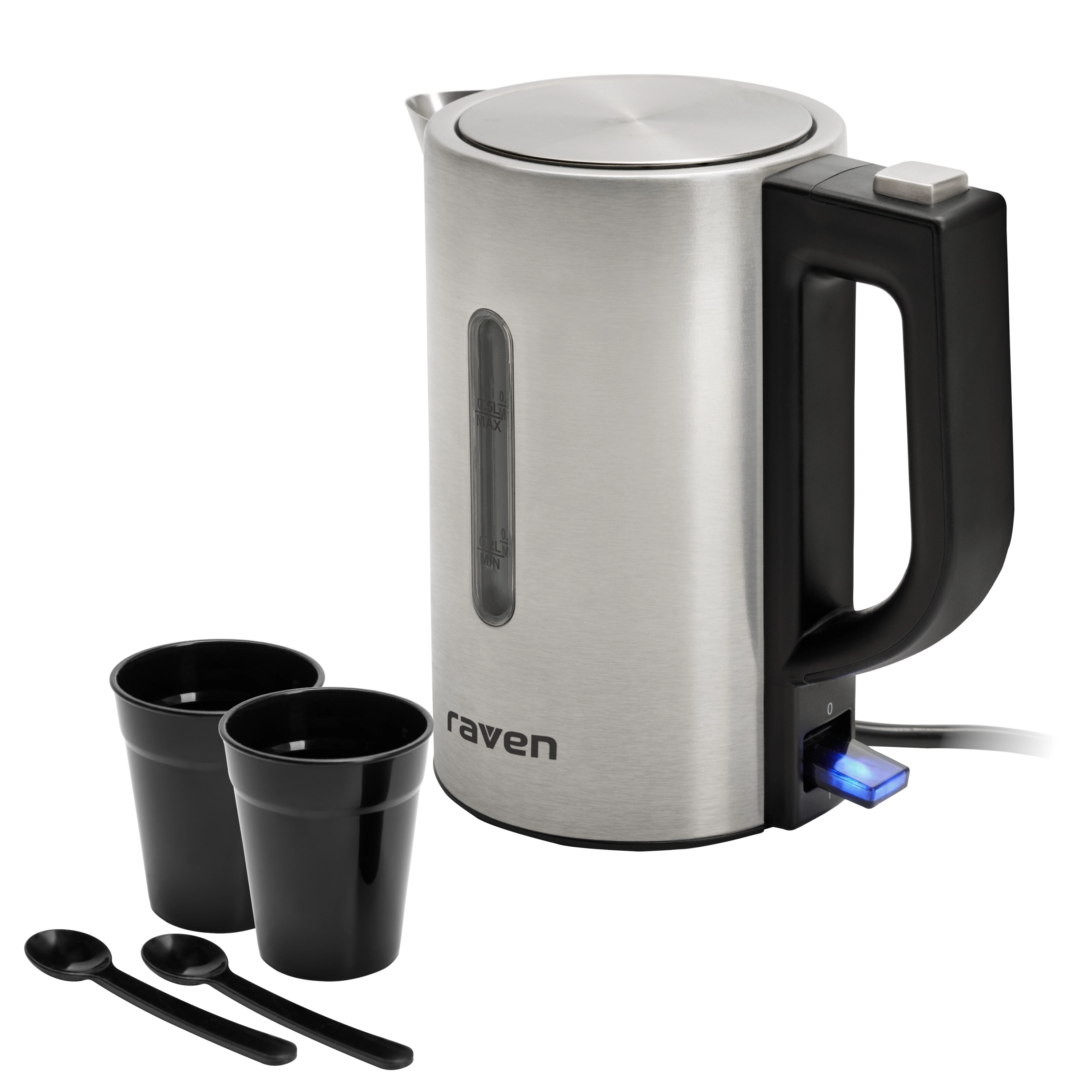 Czajnik Raven ECT002 0,5l 1100W turystyczny dwa kubki dwie łyżeczki