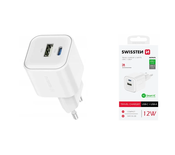 Swissten 22071500 12W 1x USB-C 1x USB-A Biały