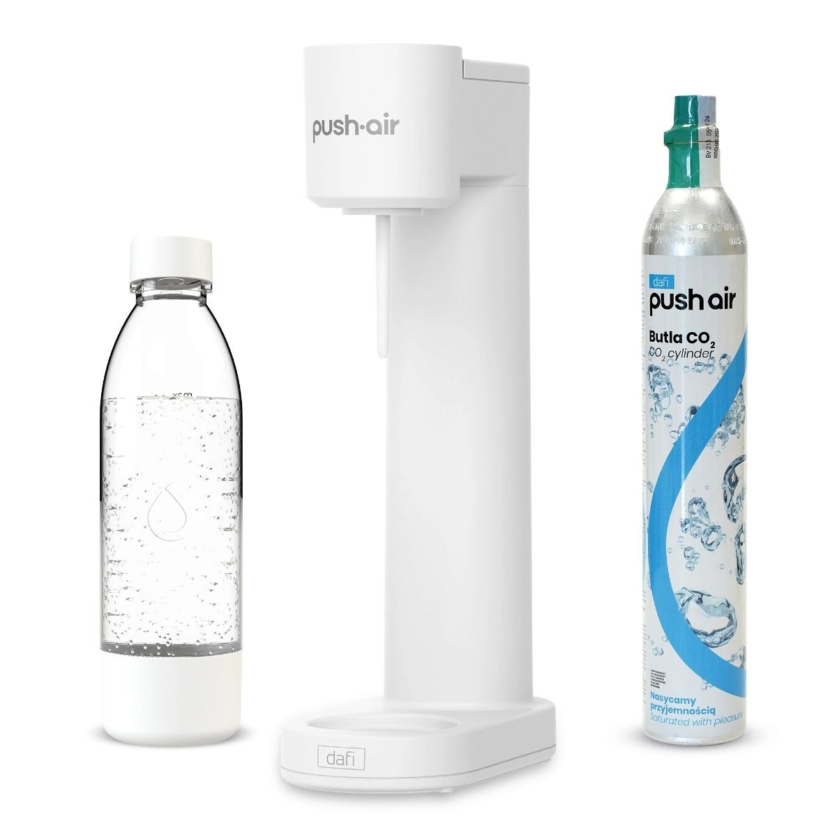 Saturator Dafi PushAir Biało Srebrny + Nabój z gazem CO2
