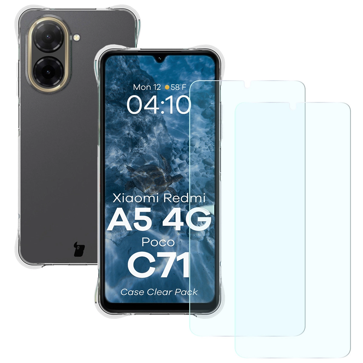 Zestaw ochronny Bizon elastyczne etui Salpa + 2x szkło hartowane Clear Pack do Xiaomi Redmi A5 4G / Xiaomi POCO C71 4G