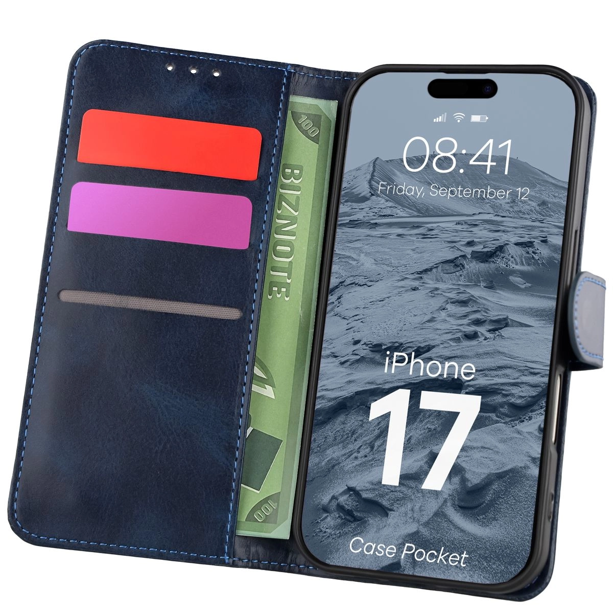 Etui Bizon z klapką Pocket do Apple iPhone 17 Granatowy