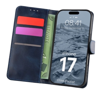 Etui Bizon z klapką Pocket do Apple iPhone 17 Granatowy