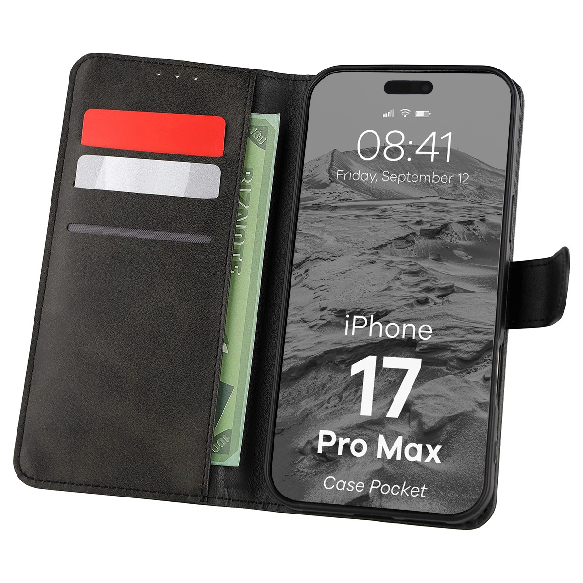 Etui Bizon z klapką Pocket do Apple iPhone 17 Pro Max Czarny