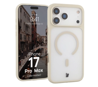 Etui Bizon MatteO z MagSafe do Apple iPhone 17 Pro Max Półprzezroczyste z beżową ramką
