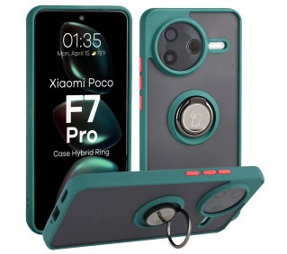 Bizon z uchwytem na palec Hybrid Ring do Xiaomi POCO F7 Pro Przydymione z zieloną ramką