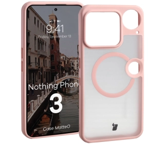 Bizon MatteO z MagSafe do Nothing Phone 3 Półprzezroczyste z różową ramką