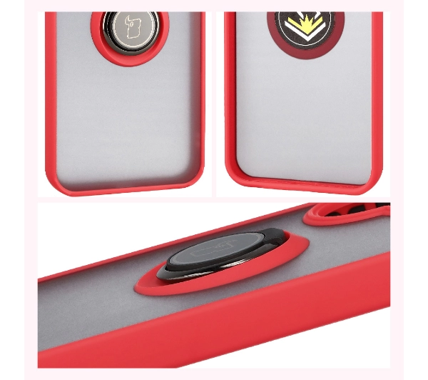 Bizon z uchwytem na palec Hybrid Ring do Xiaomi POCO F7 Przydymione z czerwoną ramką