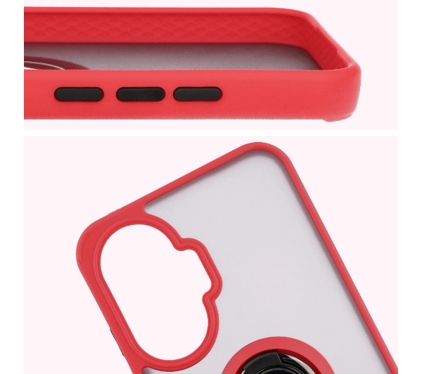 Bizon z uchwytem na palec Hybrid Ring do Xiaomi POCO F7 Przydymione z czerwoną ramką