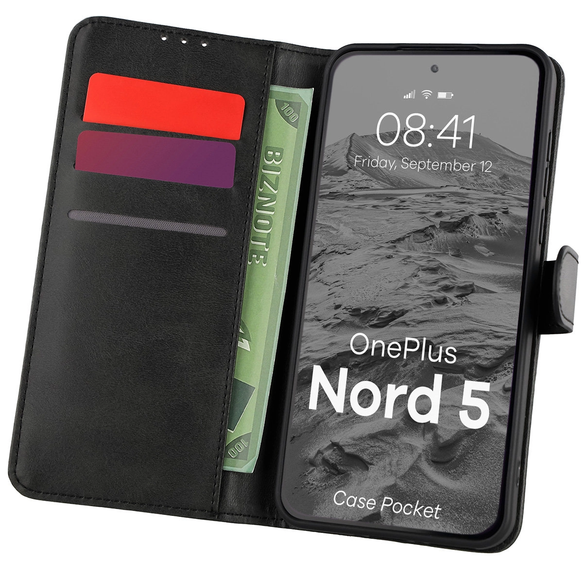 Etui Bizon z klapką Pocket do OnePlus Nord 5 Czarny