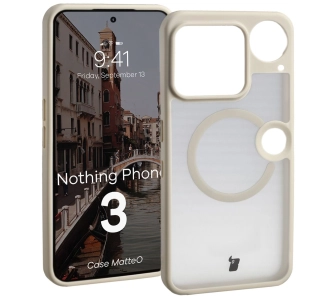 Etui Bizon MatteO z MagSafe do Nothing Phone (3) Półprzezroczyste z beżową ramką