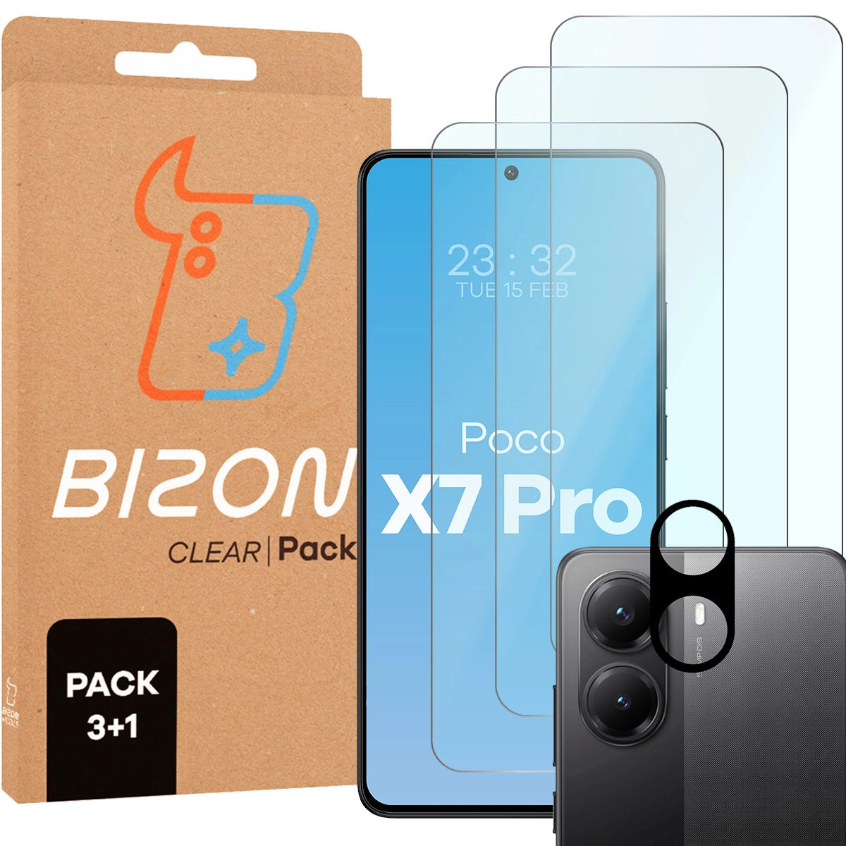 Zestaw ochronny Bizon 3x szkło + szybka na aparat Clear 2 Pack do Xiaomi POCO X7 Pro