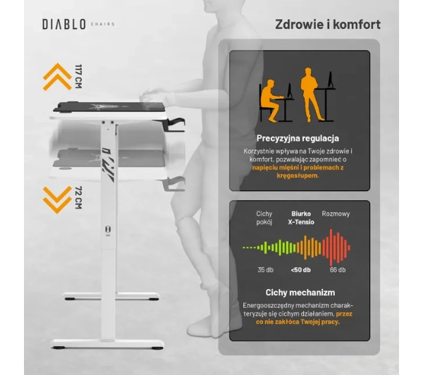 Diablo Chairs X-Tensio 1400 140cm Regulacja wysokości Biały - Kup na Raty - RRSO 0%