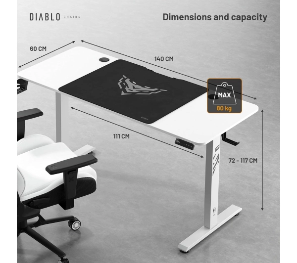 Diablo Chairs X-Tensio 1400 140cm Regulacja wysokości Biały - Kup na Raty - RRSO 0%