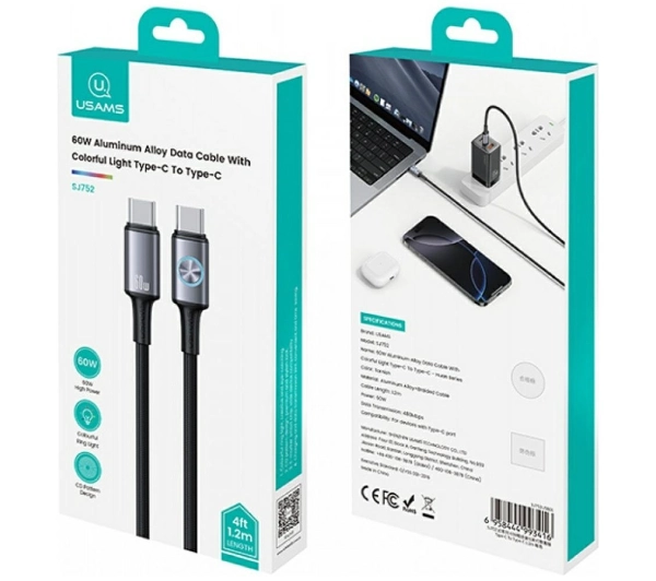 USAMS Huan Series 60W USB-C do USB-C 1,2m Tytanowy