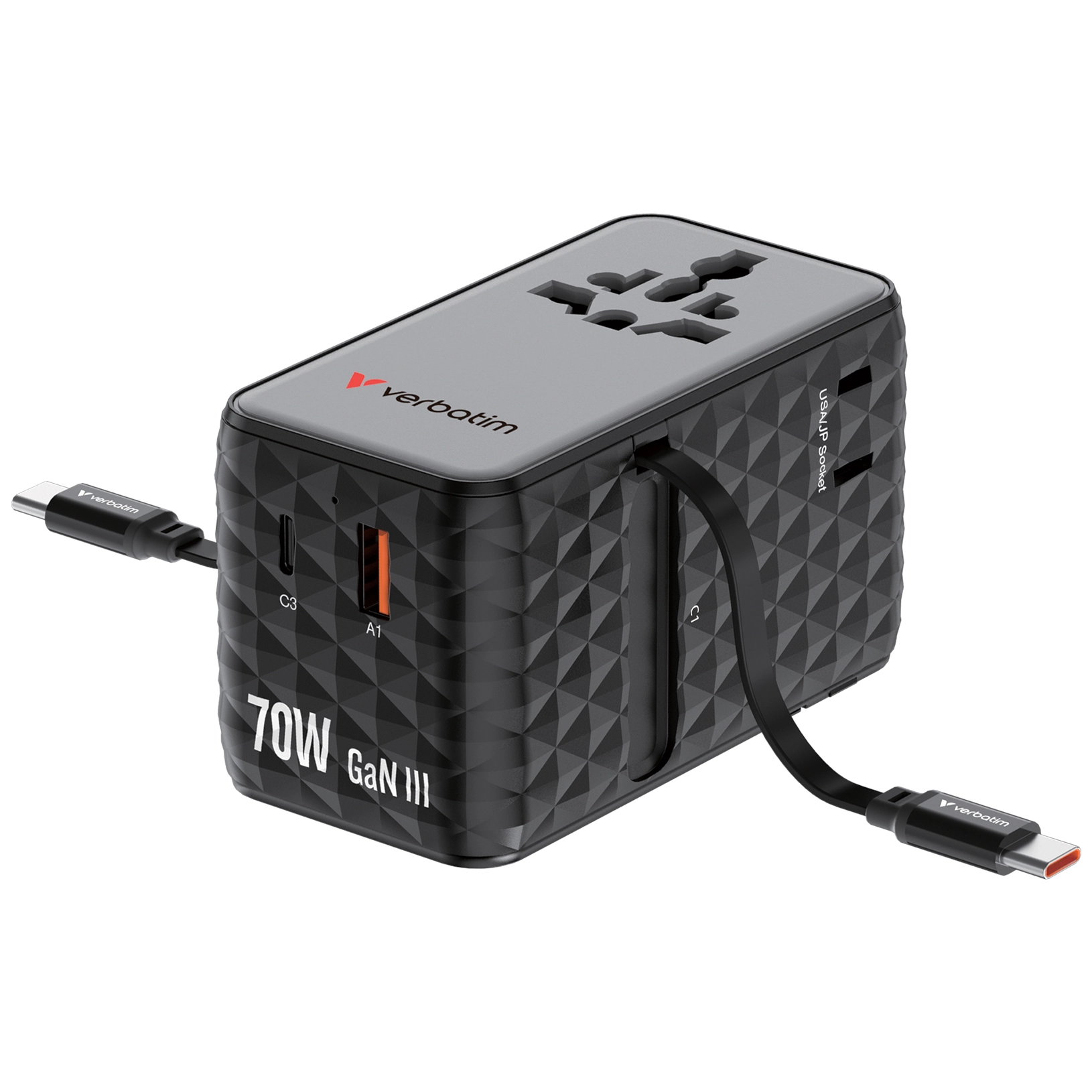 Adapter podróżny Verbatim 30186 70W 2x kabel USB-C Black