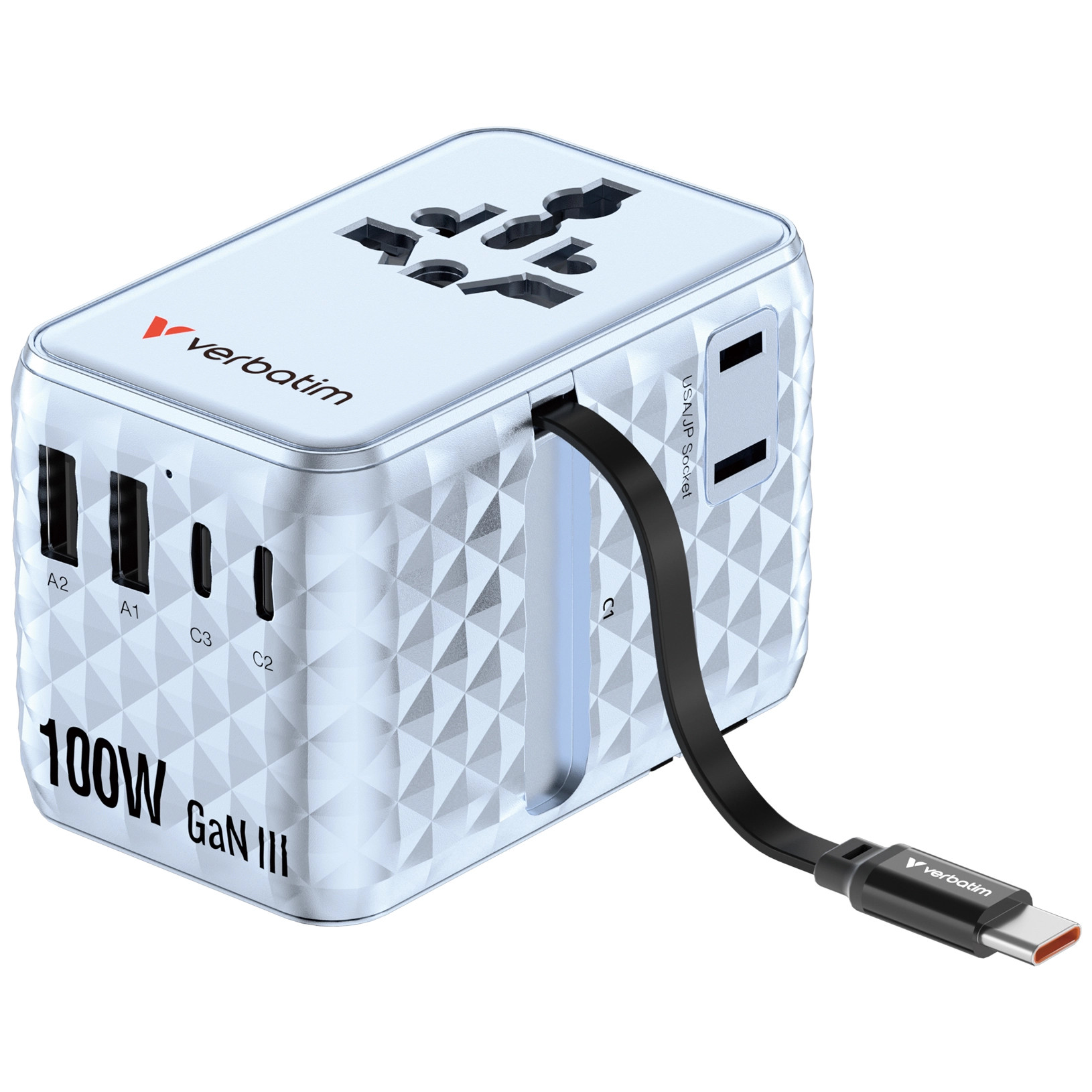 Adapter podróżny Verbatim 30192 100W 1x kabel USB-C PD3.0 QC4+ Blue