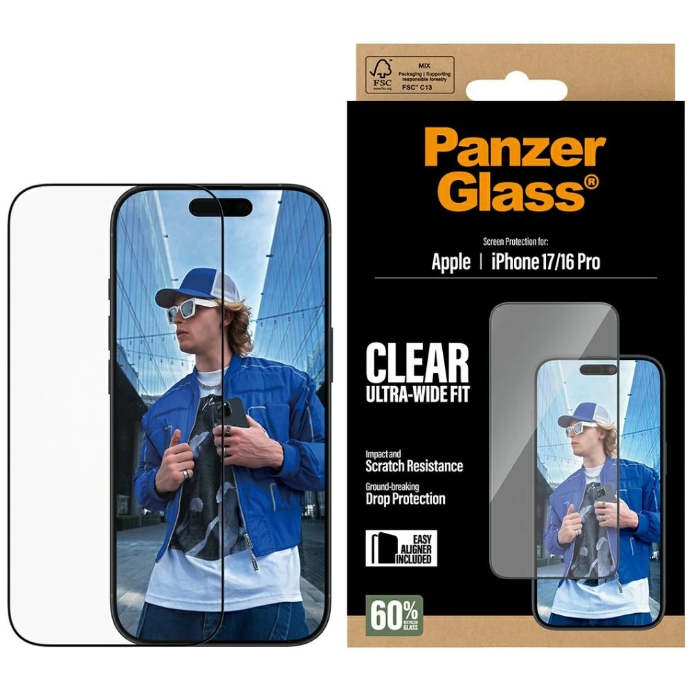 Szkło hartowane PanzerGlass Ultra-Wide Fit EasyAligner do iPhone 17 / 16 Pro
