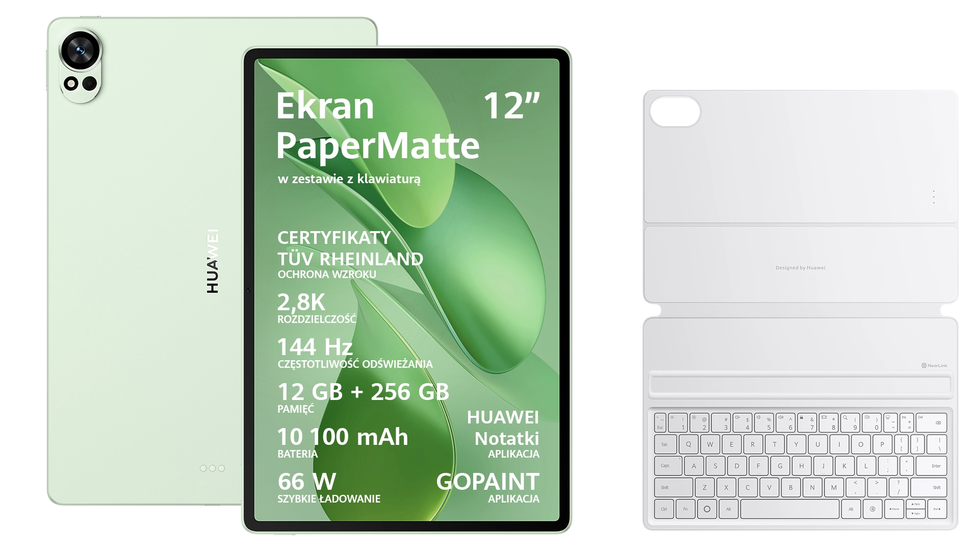 Tablet Huawei MatePad PaperMatte Edition 12X 2025 12" 12/256GB Wi-Fi Zielony + klawiatura Biały