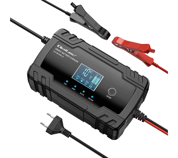 Qoltec 52490 Inteligentna mikroprocesorowa 12V 8A / 24V 4A  Prostownik z funkcją naprawy do akumulatora AGM GEL