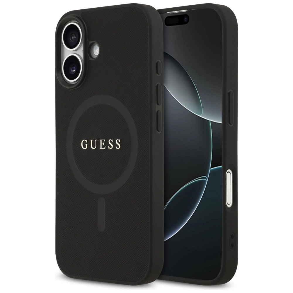 Etui Guess Saffiano Classic Logo MagSafe do iPhone 17 czarny