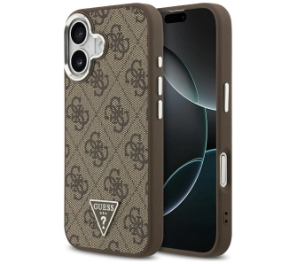 Etui Guess 4G Triangle Logo MagSafe do iPhone 17 brązowy srebrny