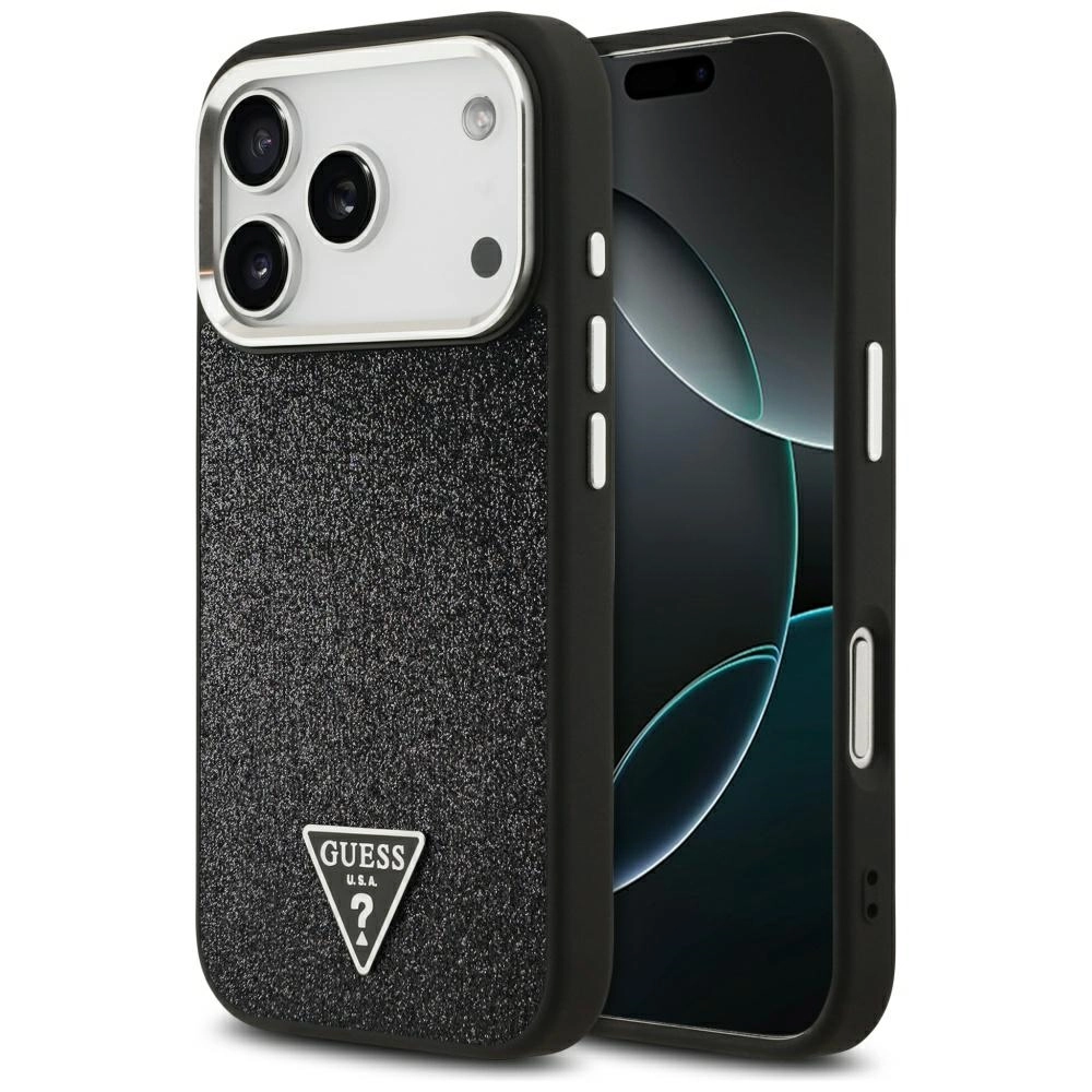 Etui Guess Glitter Triangle Logo MagSafe do iPhone 17 Pro czarny