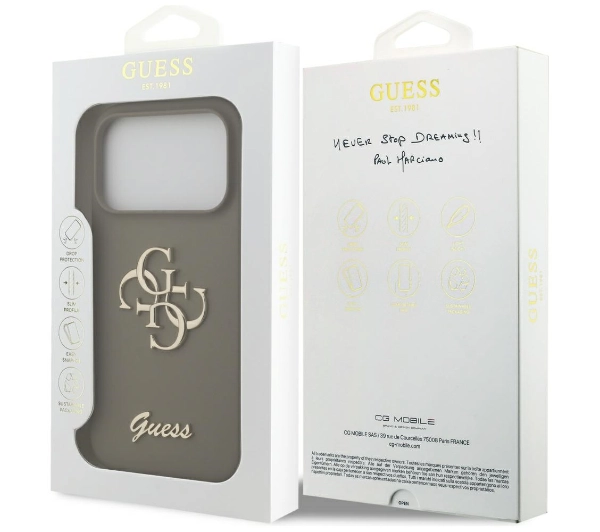 Guess Silicone Big 4G Script do iPhone 17 Pro brązowy