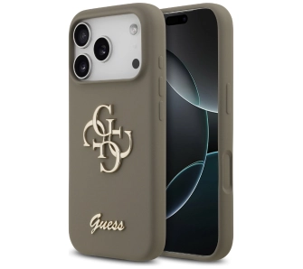 Etui Guess Silicone Big 4G Script do iPhone 17 Pro brązowy