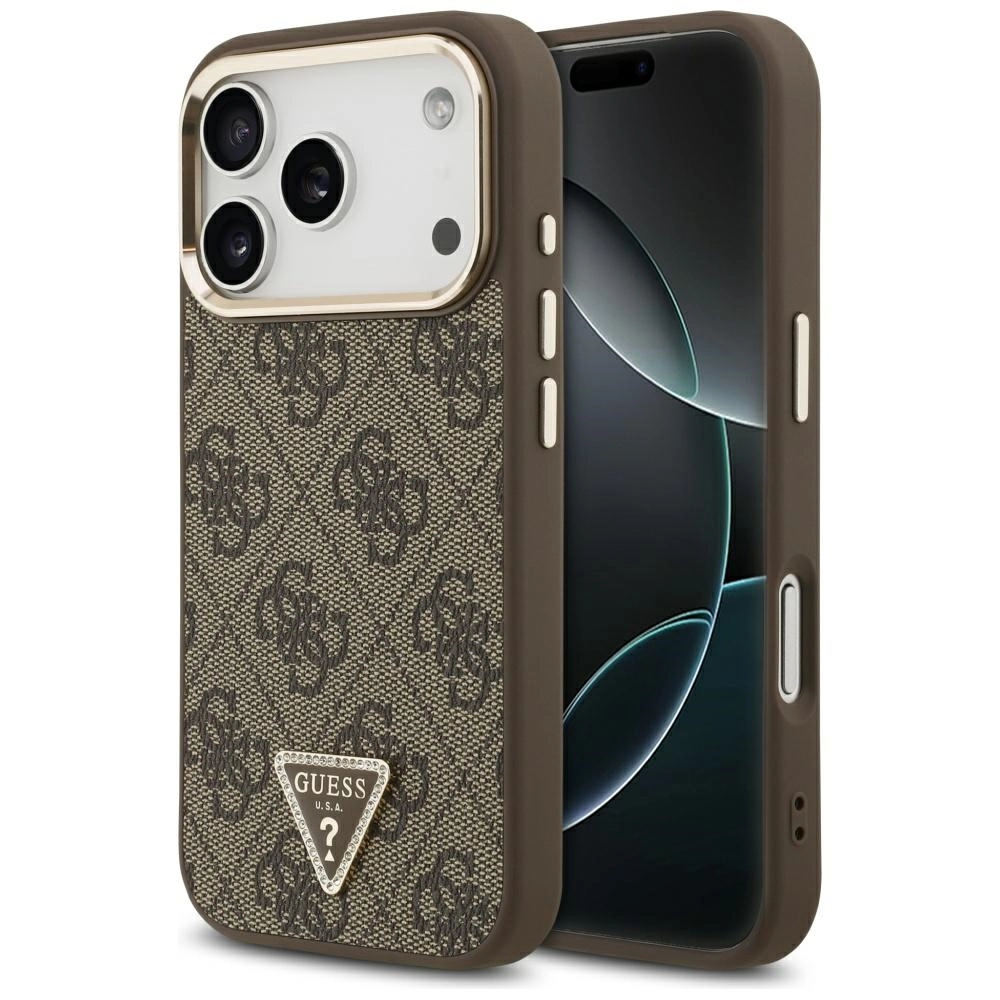 Etui Guess 4G Triangle Logo MagSafe do iPhone 17 Pro brązowy złoty