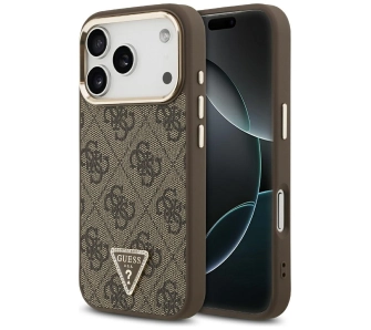 Etui Guess 4G Triangle Logo MagSafe do iPhone 17 Pro brązowy złoty