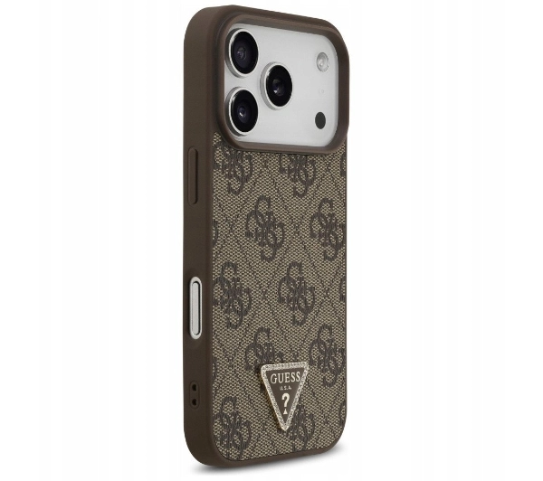 Guess Leather 4G Triangle Strass MagSafe do iPhone 17 Pro Brązowy
