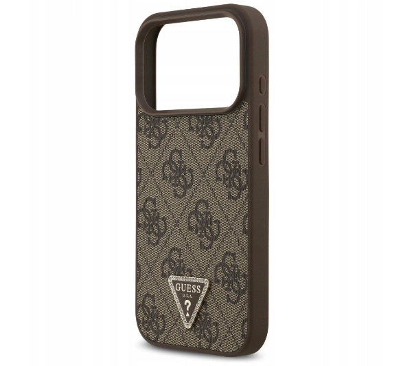 Guess Leather 4G Triangle Strass MagSafe do iPhone 17 Pro Brązowy