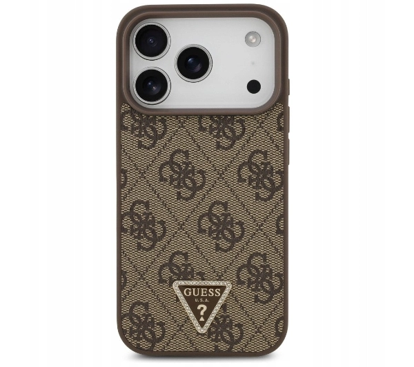 Guess Leather 4G Triangle Strass MagSafe do iPhone 17 Pro Brązowy