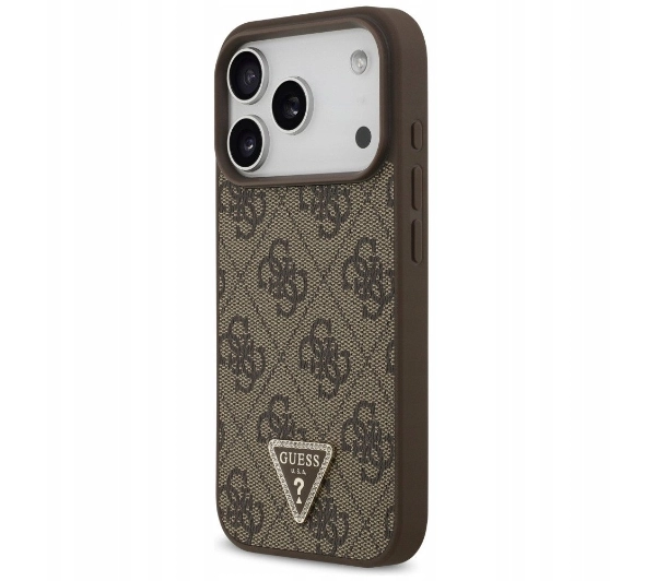 Guess Leather 4G Triangle Strass MagSafe do iPhone 17 Pro Brązowy