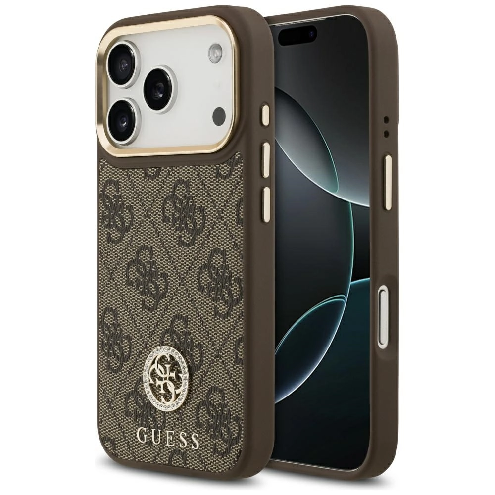 Etui Guess 4G Strass Logo MagSafe do iPhone 17 Pro brązowy