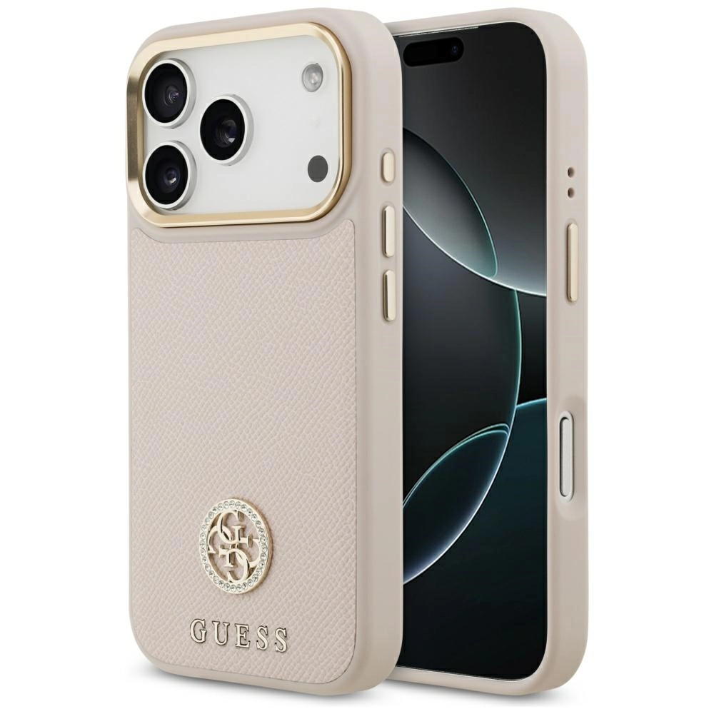 Etui Guess Grained Strass Logo MagSafe do iPhone 17 Pro różowy