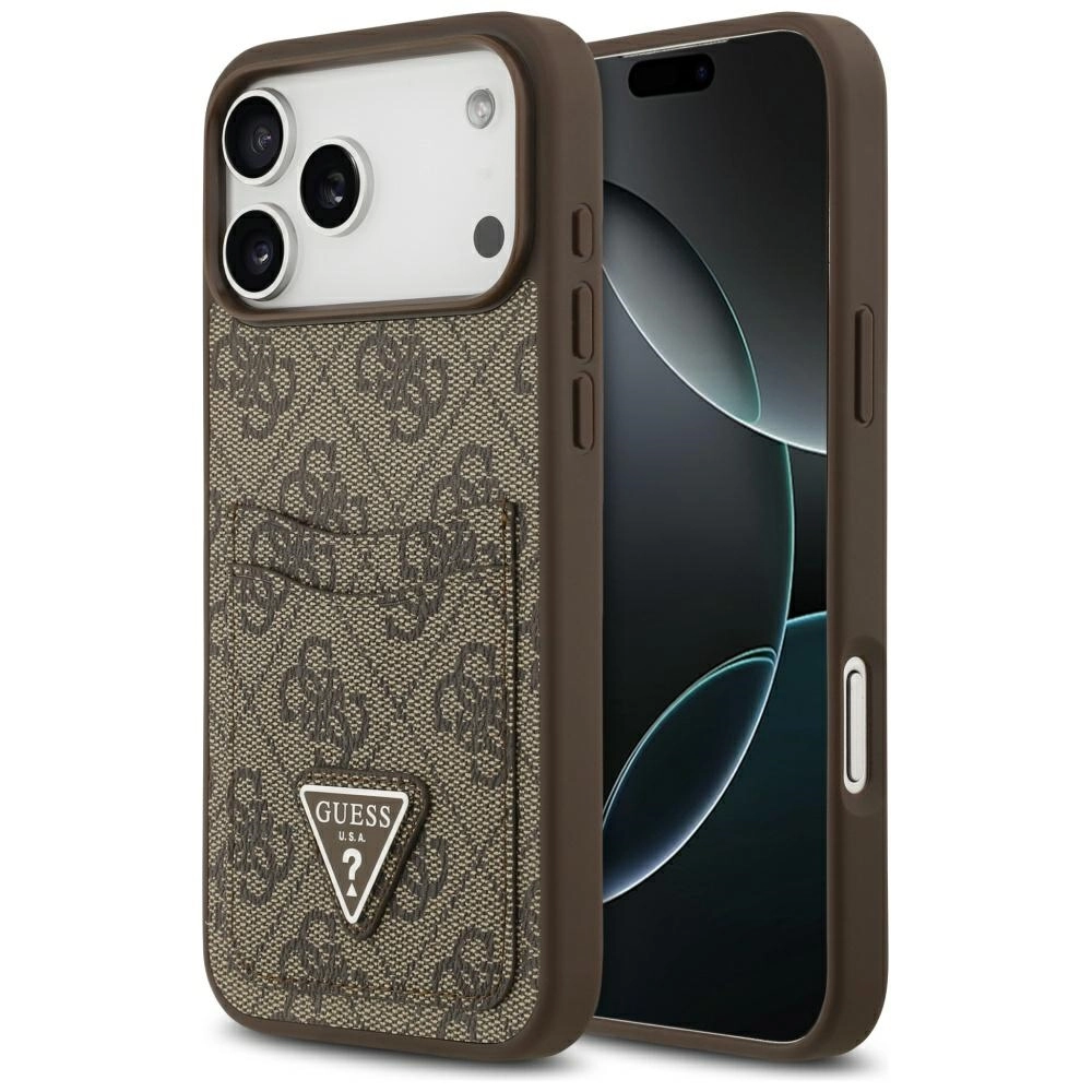 Etui Guess 4G Double Card Triangle do iPhone 17 Pro Max brązowy