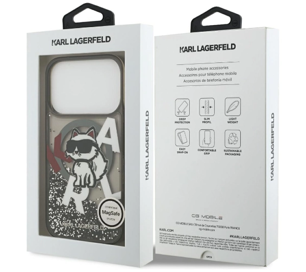 Karl Lagerfeld Liquid Glitter Choupette Logo MagSafe do iPhone 17 Pro Czarny
