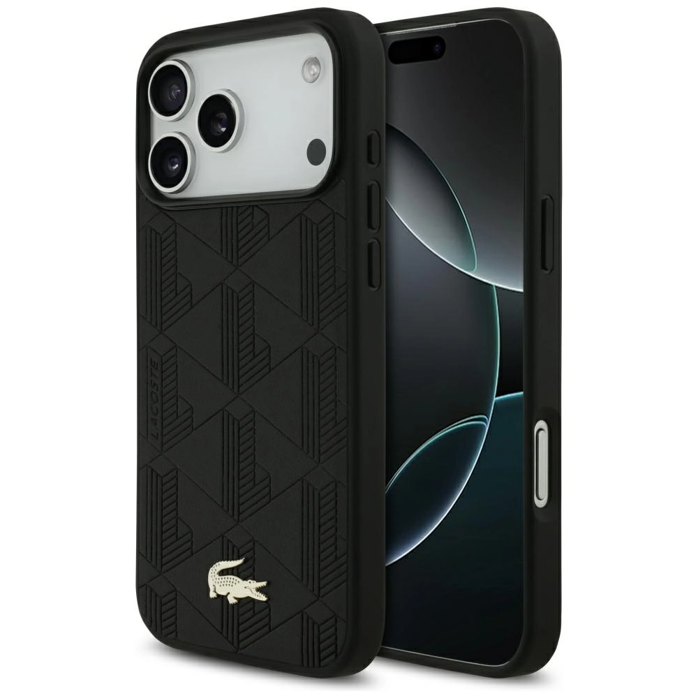 Etui Lacoste Nomograme Gold Logo MagSafe do iPhone 17 Pro Max czarny