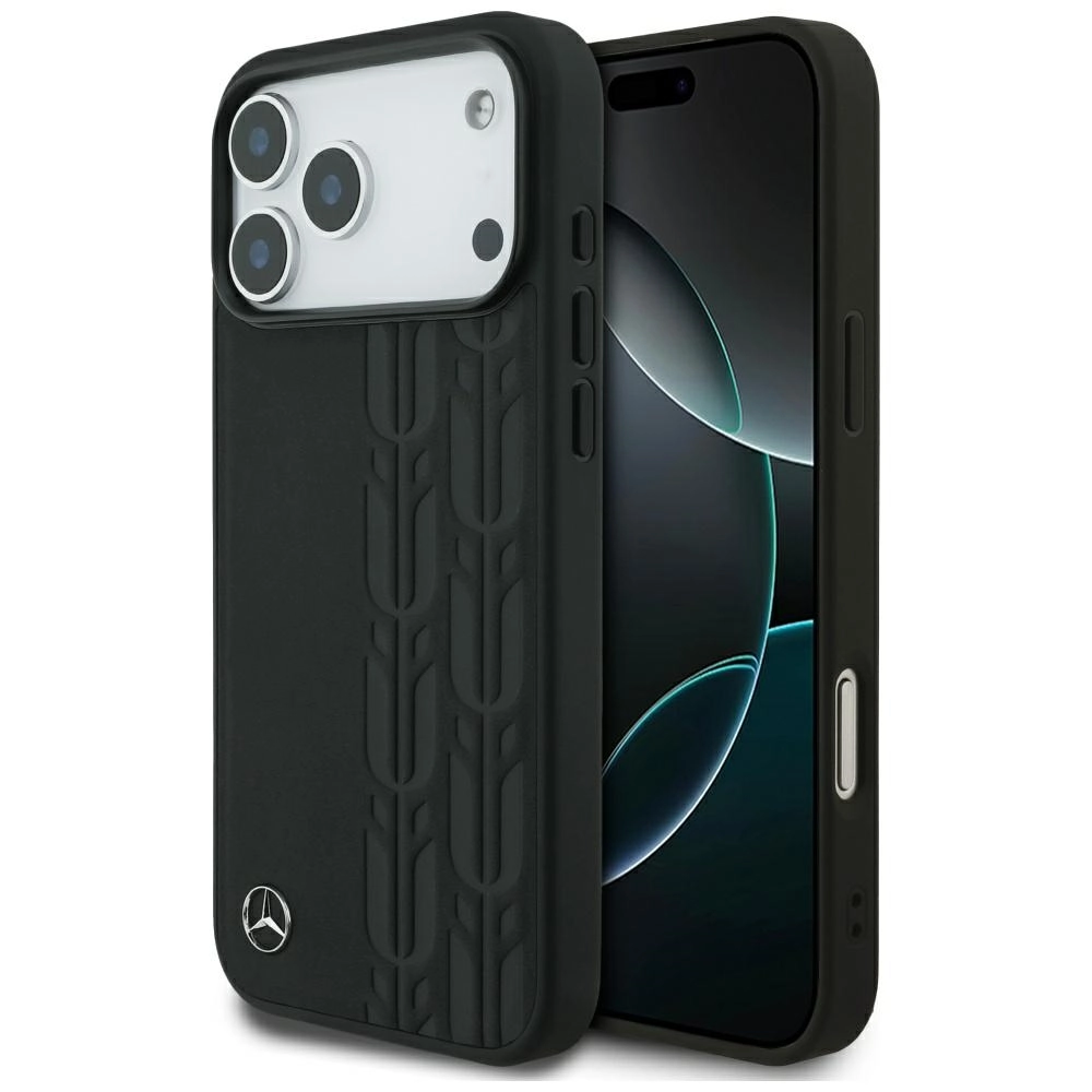 Etui Mercedes-Benz Leather Laurel Leaves MagSafe do iPhone 17 Pro Max czarny