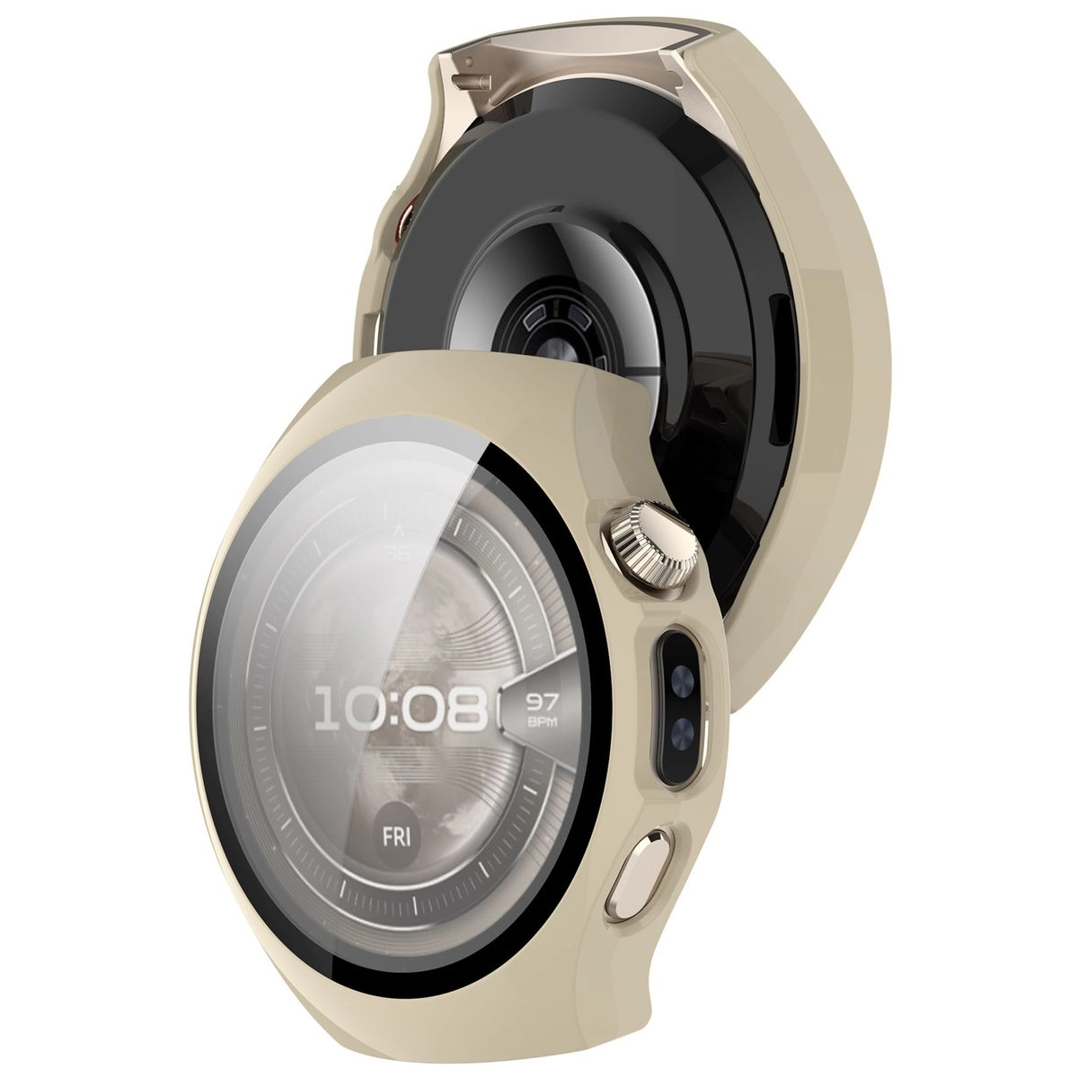 Nakładka na tarczę Bizon ze szkłem do Huawei Watch 5 42 mm beżowy