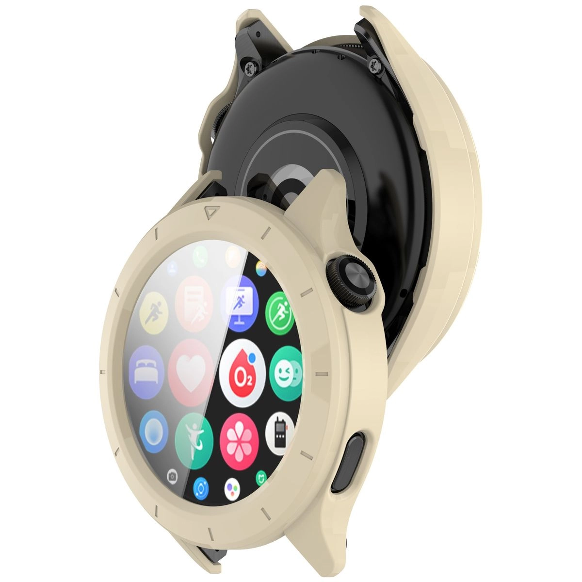 Nakładka na tarczę Bizon ze szkłem do Xiaomi Watch S4 beżowy