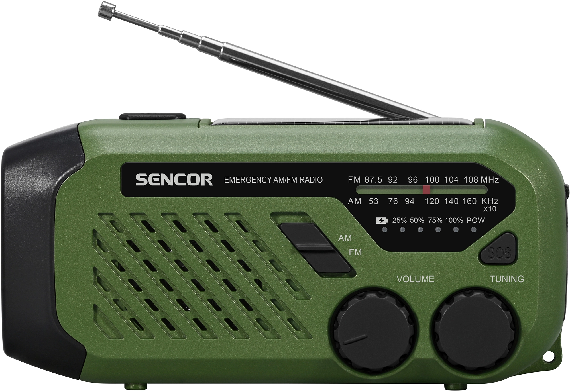 Radioodbiornik Sencor SRD 1000SCL GR Radio FM Ładowanie ręczne słoneczne USB Latarka LED Zielony